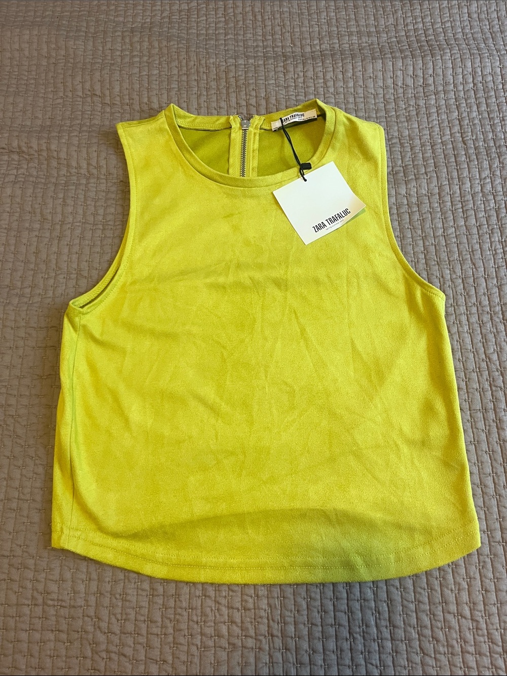 Zara Bright Lime Sleeveless Crewneck Tank, zip back